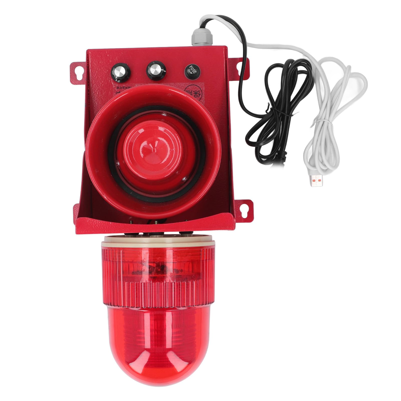 Alarm dźwiękowy 130 dB 40 W montowany na ścianie alarm stroboskopowy LED z tubą stroboskopową do zastosowań przemysłowych i na zewnątrz z możliwością regulacji tonu (EU Plug 220V)