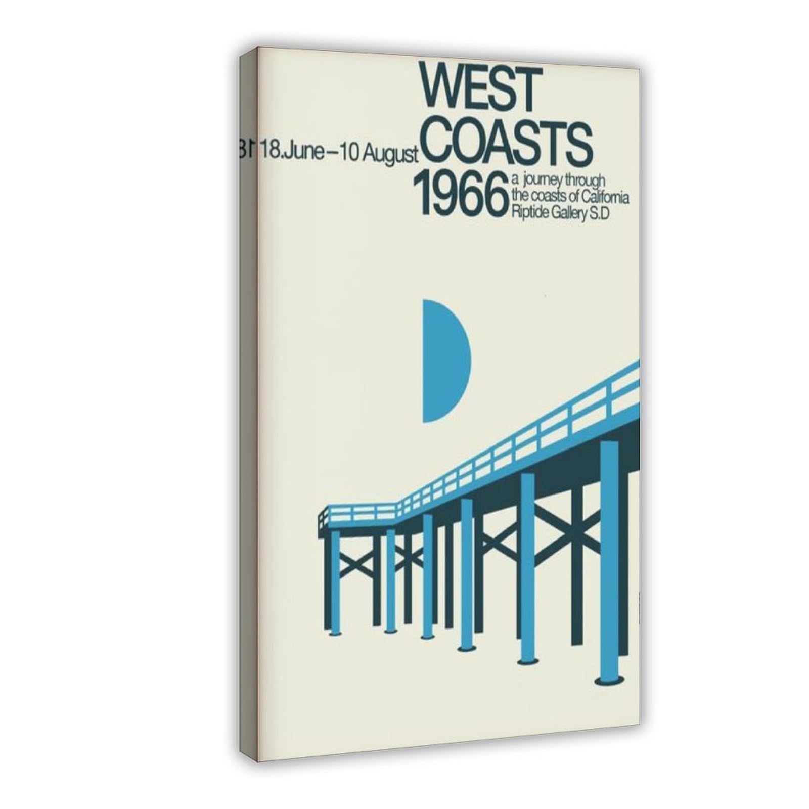GJtyRFH West Coasts 1966 Santa Monica Pier Mid Century Modern Surf Shack Architecture Canvas Modern Poster Wall Art Prints Paintings Living Room Bedroom Decor 16" L X 24" W