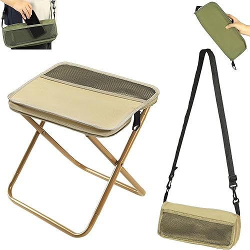 Taburete plegable tipo mochila, mini asiento plegable portátil para acampar al aire libre, ultraligero y resistente, con correa de hombro ajustable