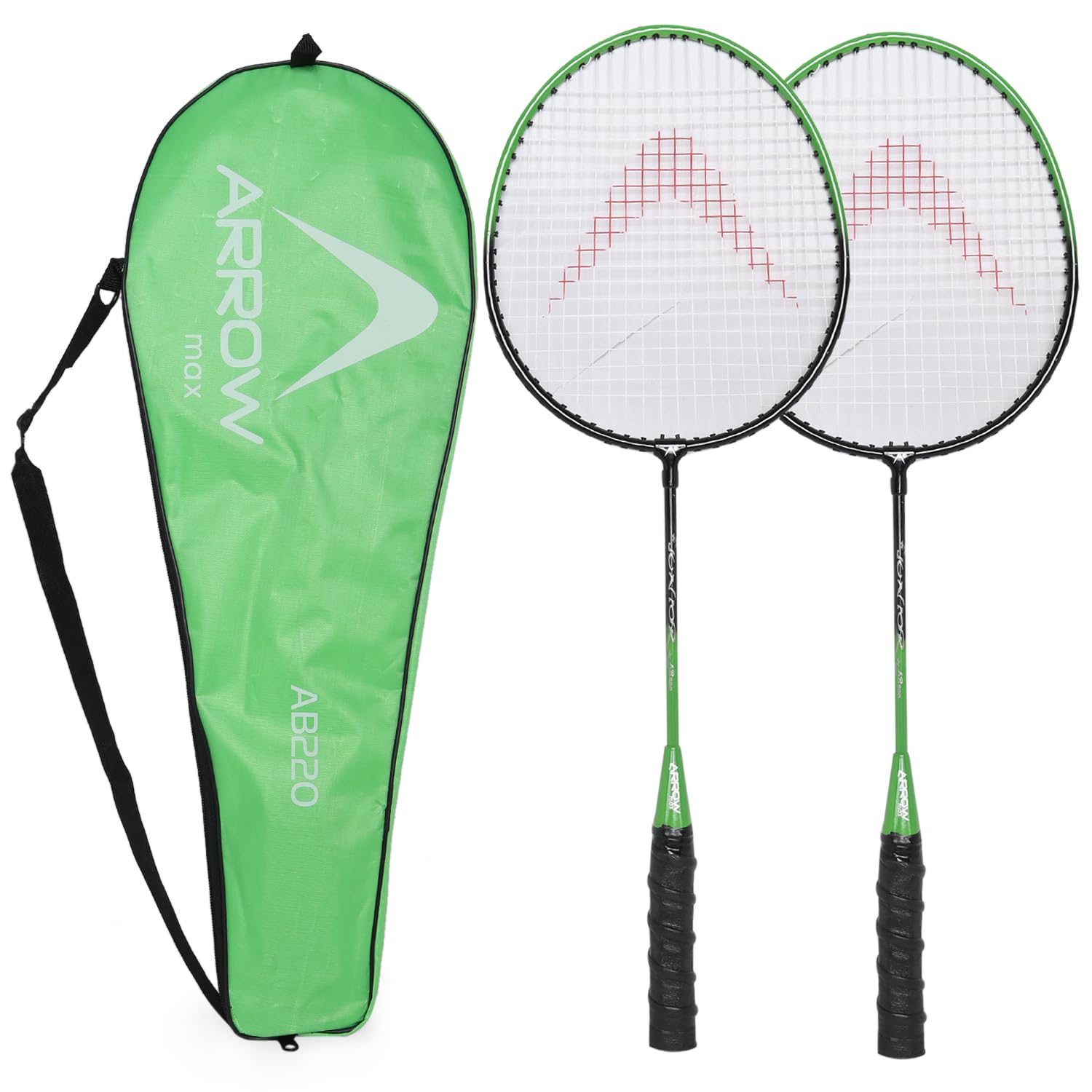 arrowmax kids badminton racket set | pack of 2 lightweight rackets with full cover | steel frame, foam grip | ideal for children ages 4–14, beginners & outdoor play (green)