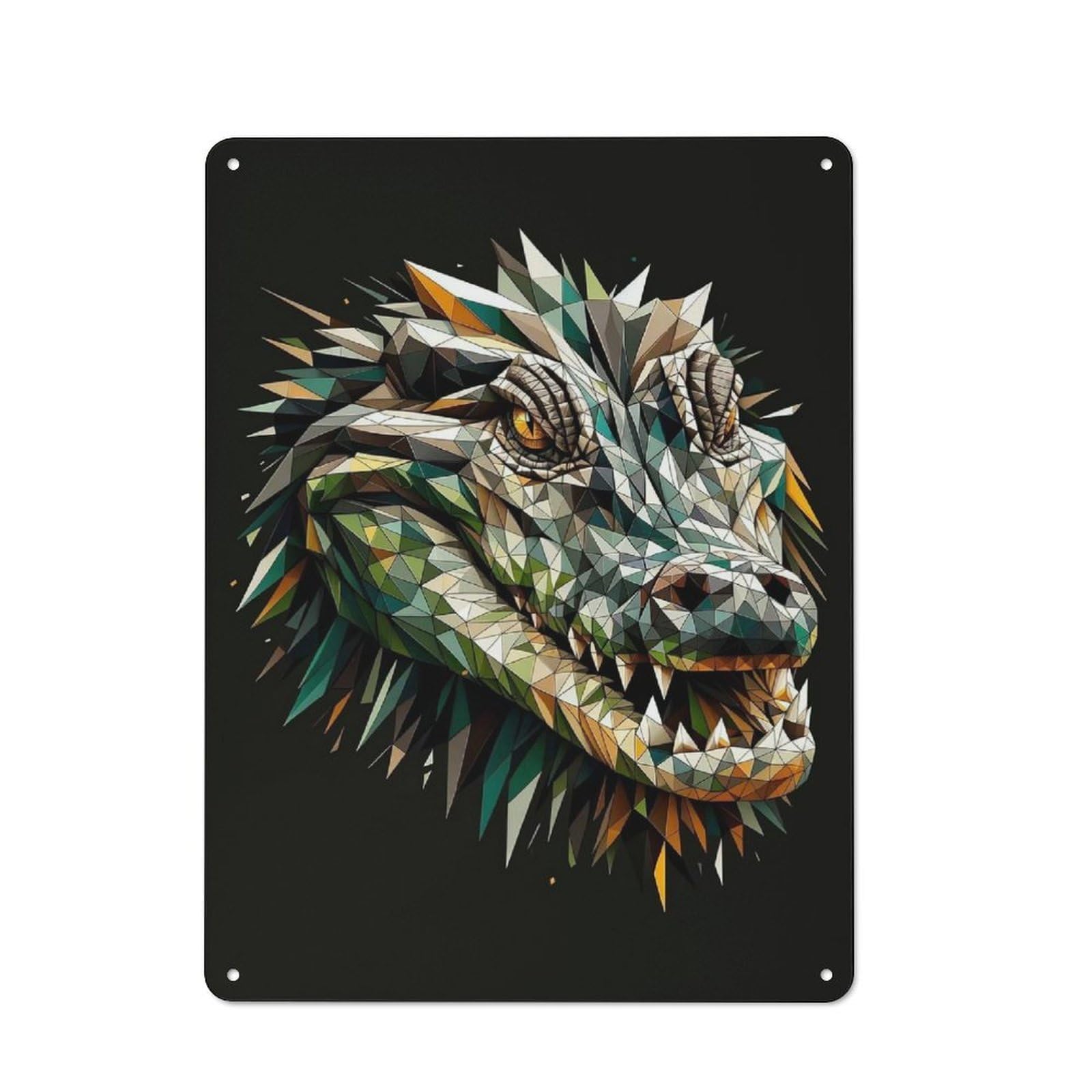 Geometric Crocodile Printed Metal Sign, Easy to Hang Plaque for Home Bar, Pub Room Or Kitchen Wall, 40x30cm