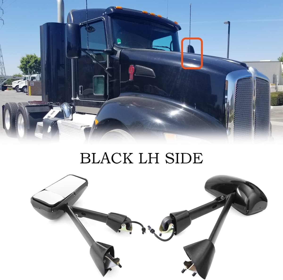 High Soar Door Mirror Assembly for Kenworth T660,Black Rear View Mirror Heated & Motorized for Kenworth T600 T800 T170 T270 T370 T440 Driver Left Side