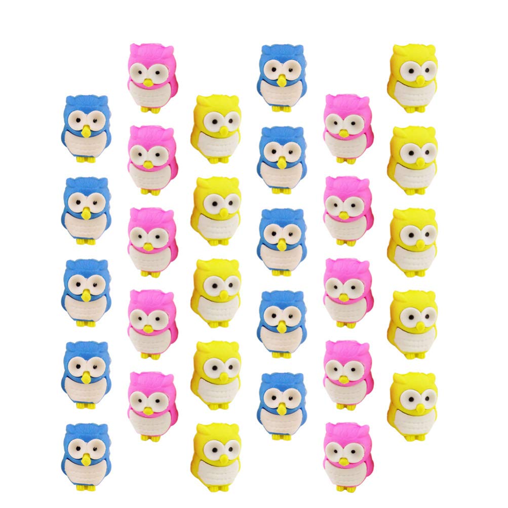 Cartoon Animal Erasers Bulk 30 Pcs Pencil Pen 3D Owl Erasers for Kids Classroom Rewards Carnival Prizes Party Favors