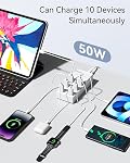 USB Charger Multiple 50W/10A Multiple USB Charger Block Cube 10 Power Port Fast Charging Power Stock Station Hub for iPhone 15/14/13, Galaxy,Smartphones,Tablets and Other USB Devices