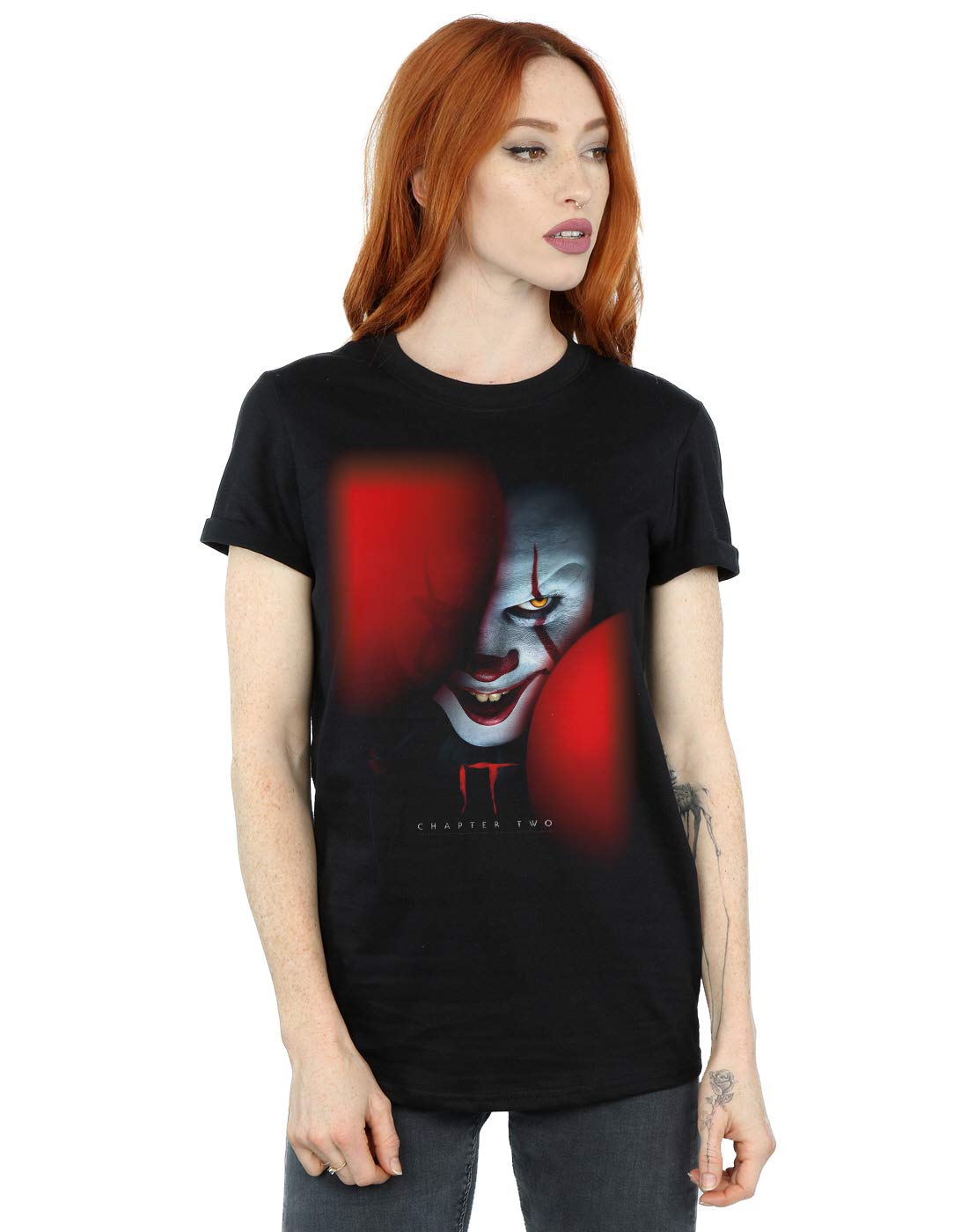 Absolute Cult It Chapter 2 Women's Pennywise Behind The Balloons Boyfriend Fit T-Shirt Black Medium