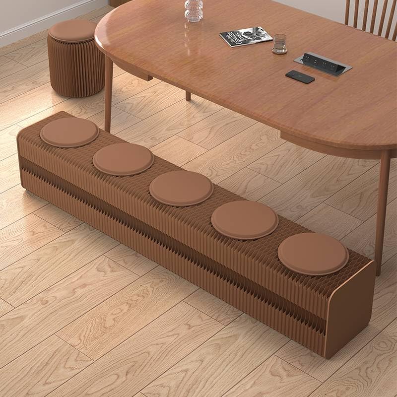 Image of Kraft Paper Rectangle Ottoman - Folding Bench Rest for Bedroom & Entryway, Collapsible Stool with Pad, Portable Stool & Square Ottoman for Living Room Decor, Space-Saving Footrest (Brown, 5 Seats)