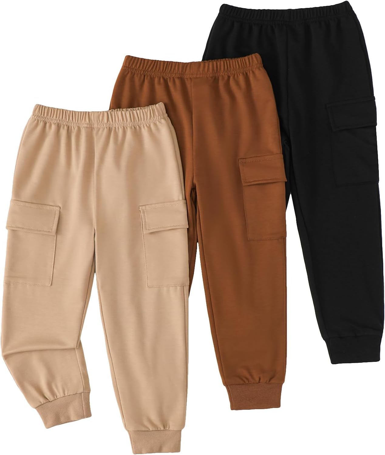 Boys Sweatpants 3 Pack Boys Cargo Joggers Pants Elastic Waist Casual Kids Toddler Cargo Sweatpants Size 3-7T