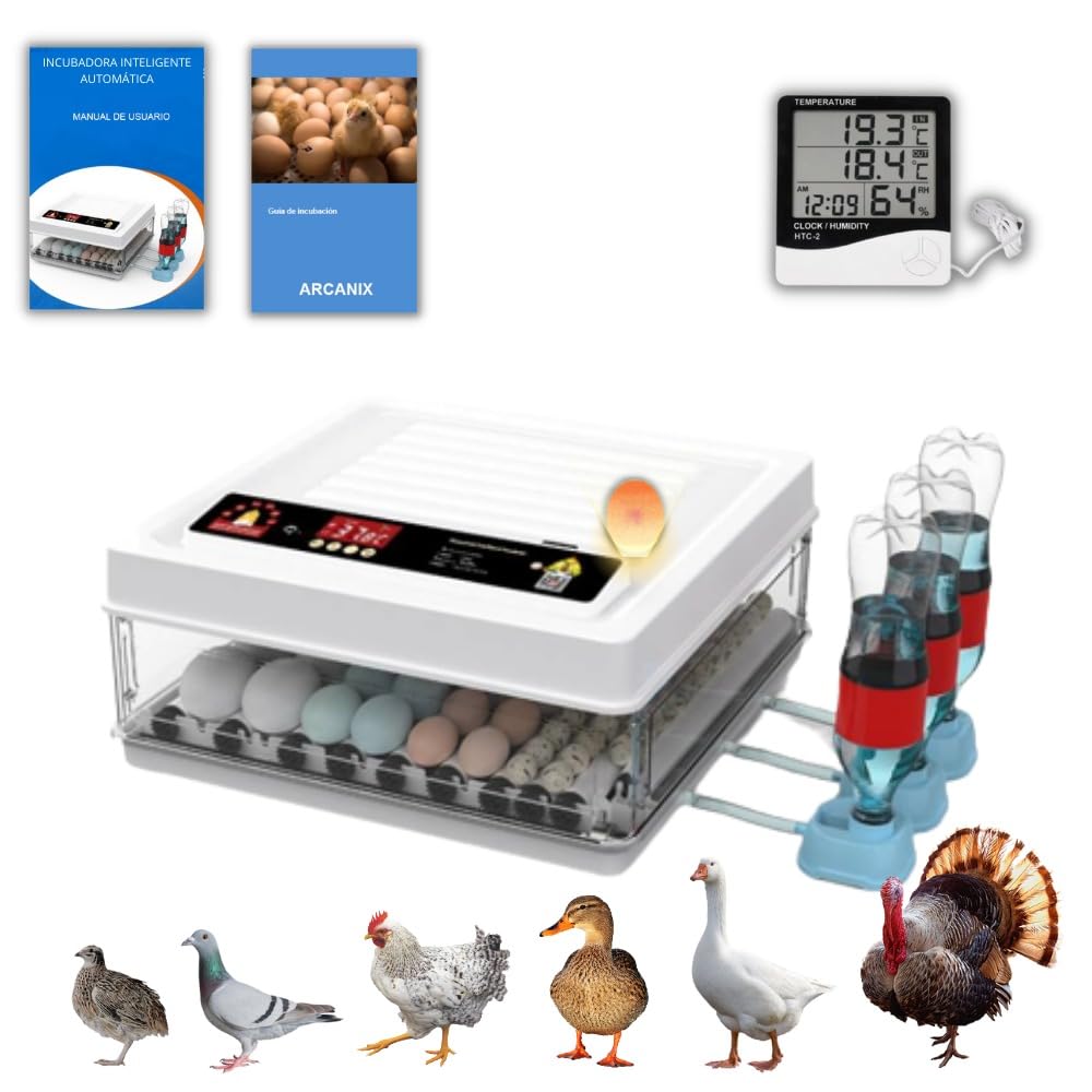 Arcanix Incubadora de Huevos Automática 30 Huevos Gallina 75 Codorniz - Incubadoras con Volteo Automatico Control de Temperatura y Humedad, Termómetro Higrómetro Chocadeira Ovos Automatica