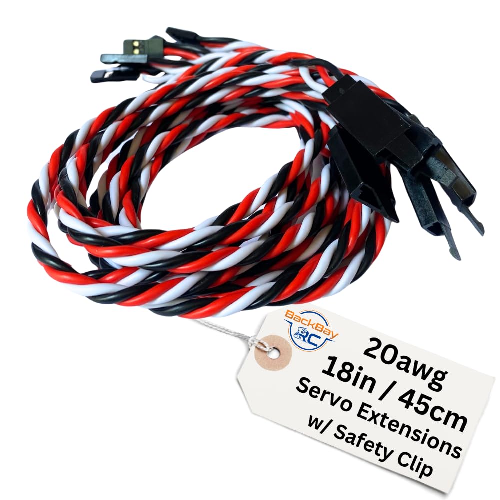 BackBayRC - Cavo di prolunga servo 20 AWG con clip di sicurezza, 100 fili per veicoli RC, droni, e-bike, 7 lunghezze/5 fili per confezione (45 cm)