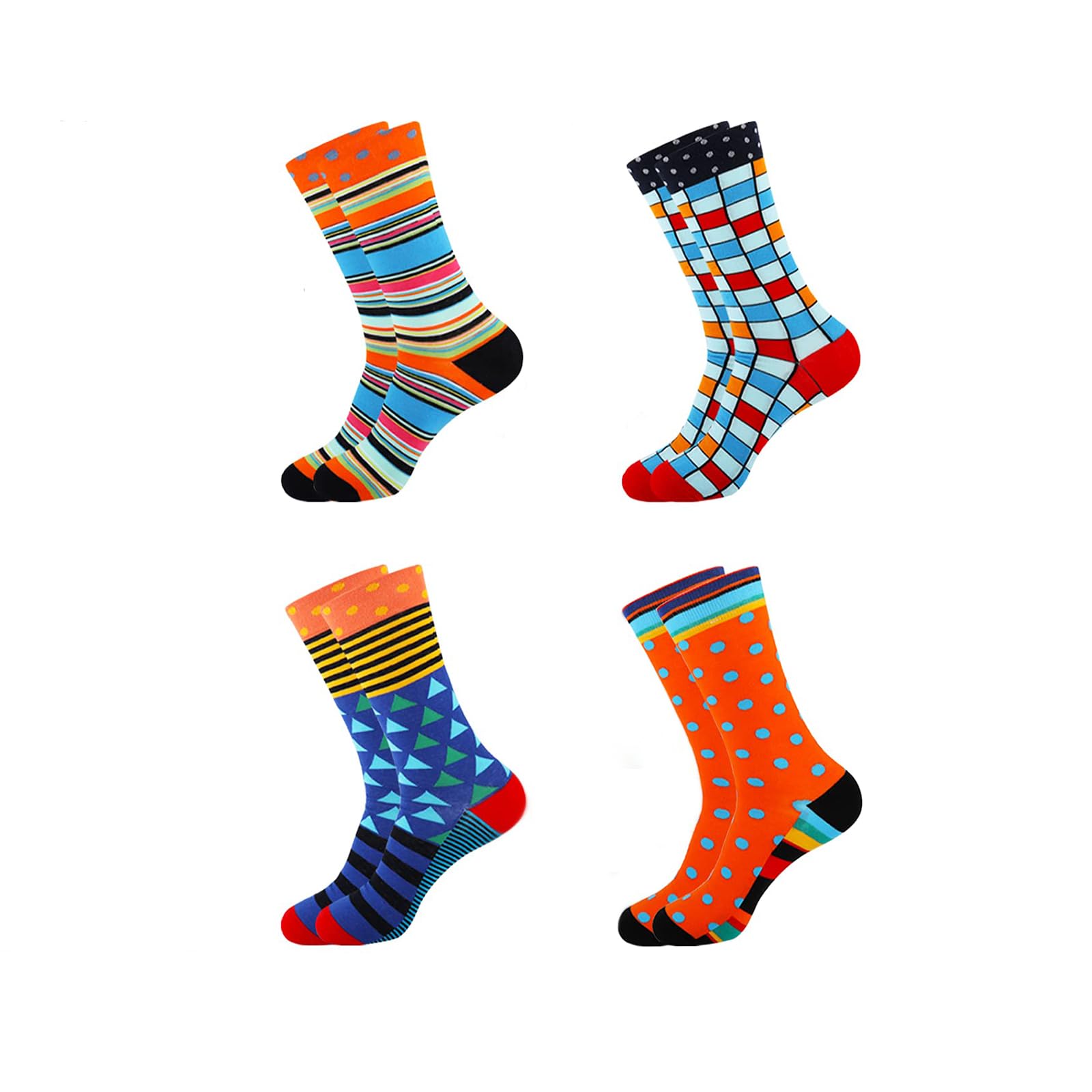 4 Pack Socks, Mens Funny Fun Crazy Funky Dress Crew Socks, Colorful Combed Cotton Crew Socks, Gifts for Men Dad Grandpa