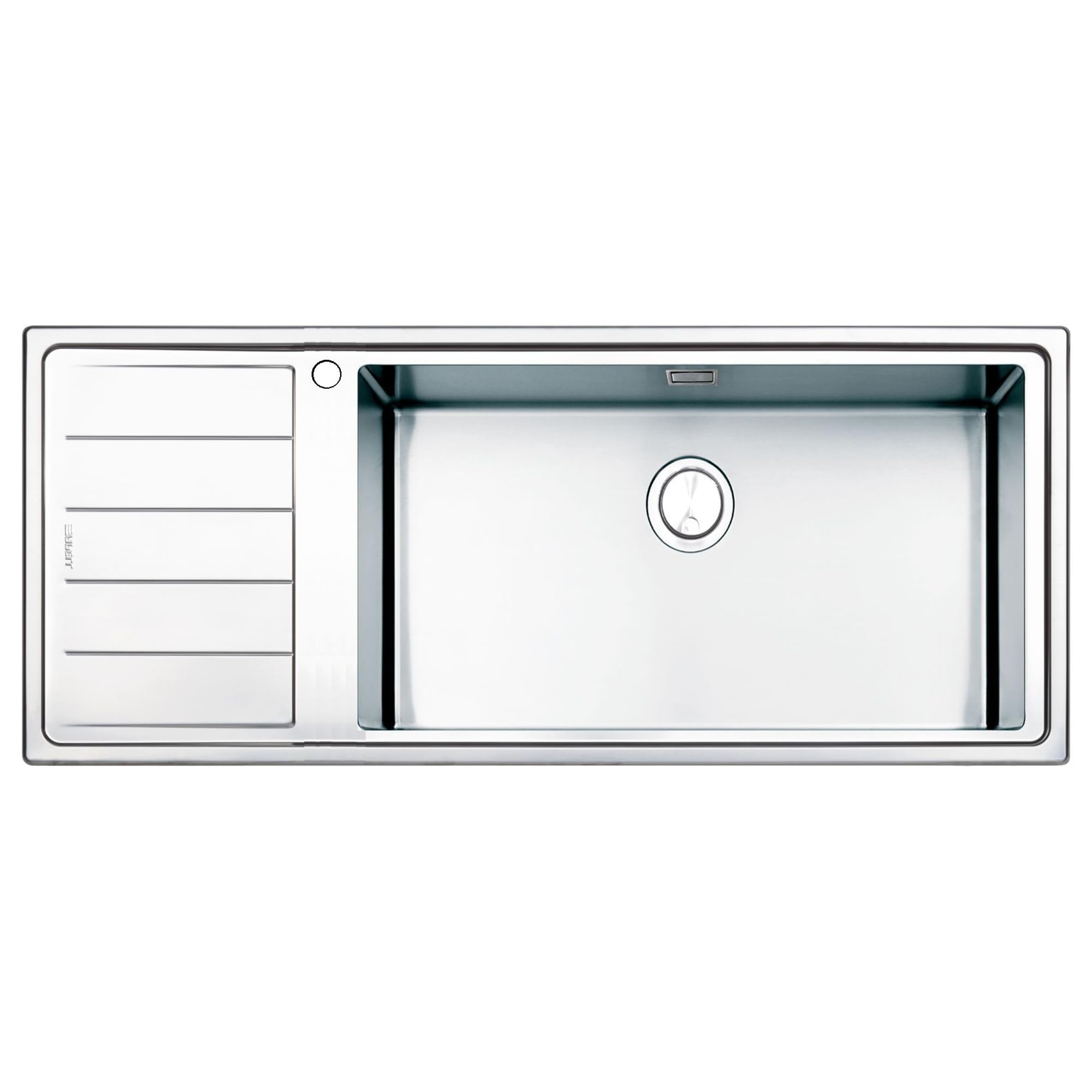 Lavello Cucina da incasso FHULLER Sopratop -Vascha Saldata h.21,5 Acciaio 10/10 Spazzolato 116X50 1 Vasca Destra Maxi e Gocciolatoio Sinistro, Completo Sifone e Piletta, BORDO slim 4 mm, Made in Italy