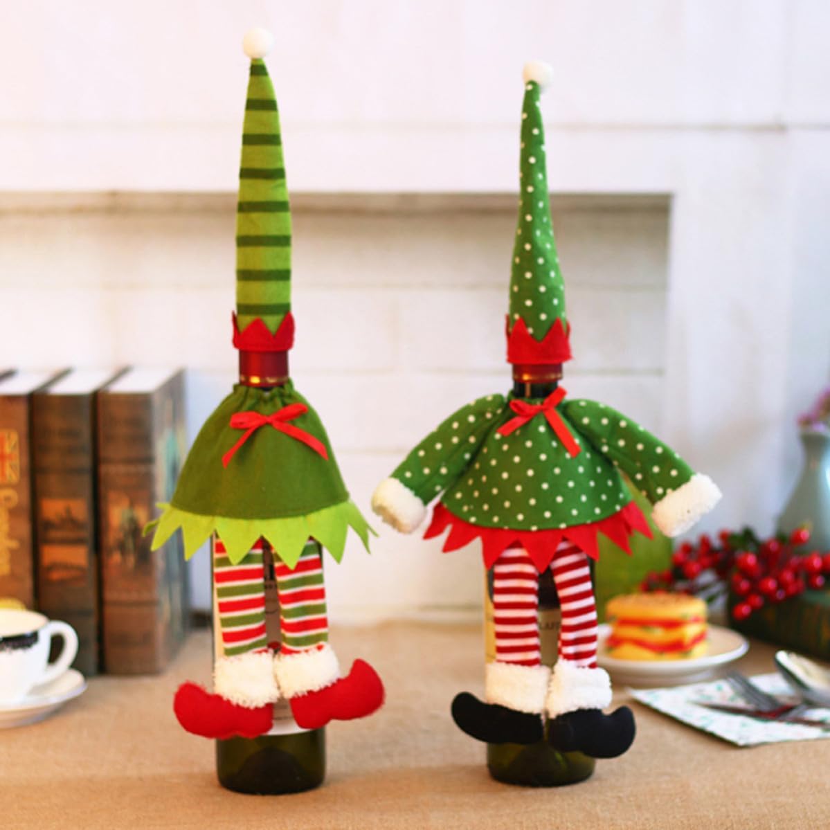 Christmas Wine Bottle Cover 2pcs Decorative Stripes for Holiday Party image 2