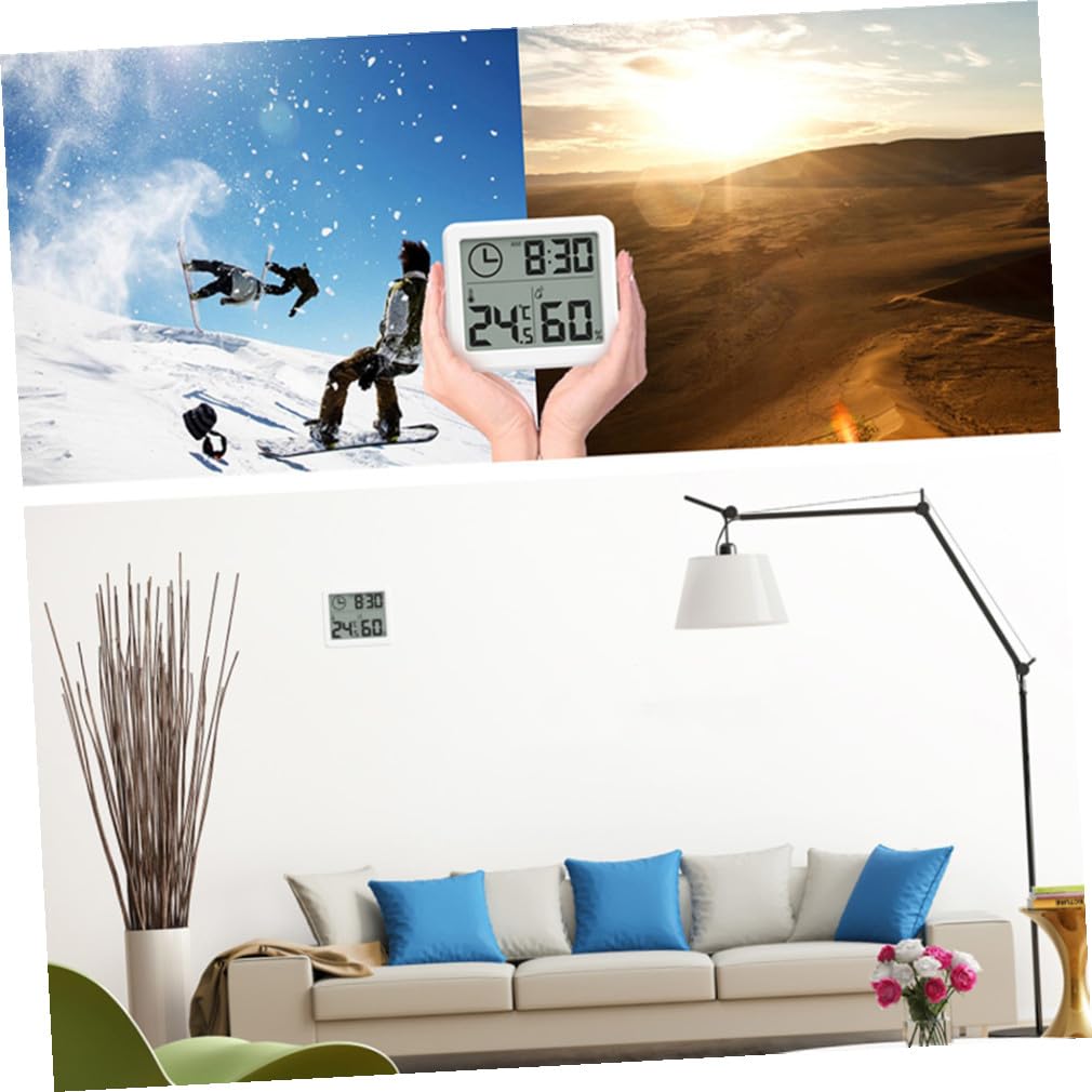 Hygromètre D'intérieur avec Horloge Numérique, Thermomètre Domestique Abs Blanc, Enregistre Température et Humidité, pour Chambre Bébé et Maison
