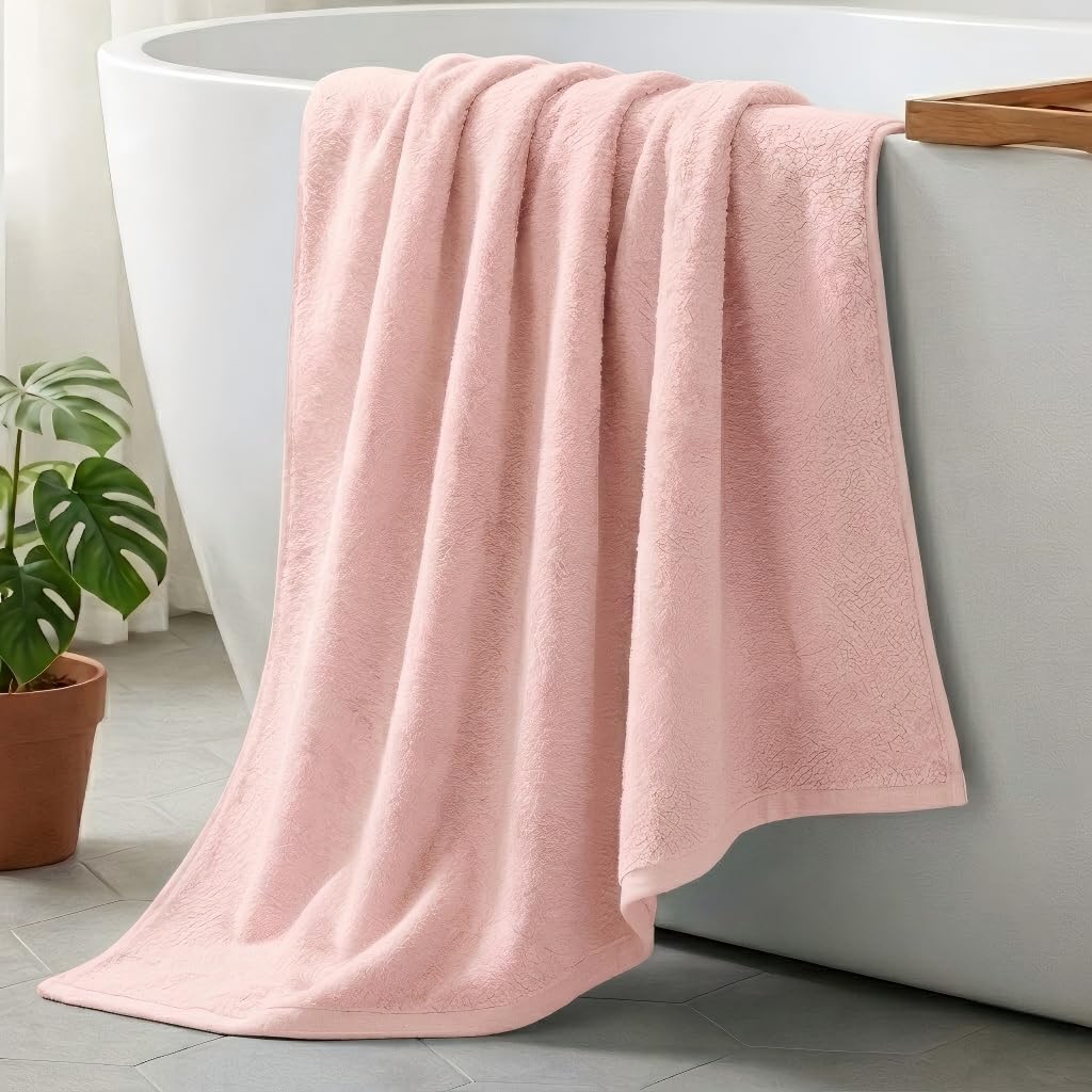 Vie TRIOMPHE Standard Zero-Twist Bath Towel 70x140cm, Long-Staple Cotton Warm Coral Pink, Ultra-Soft Absorbent Hotel-Quality Towel, 330g, Machine Washable Bathroom Staple