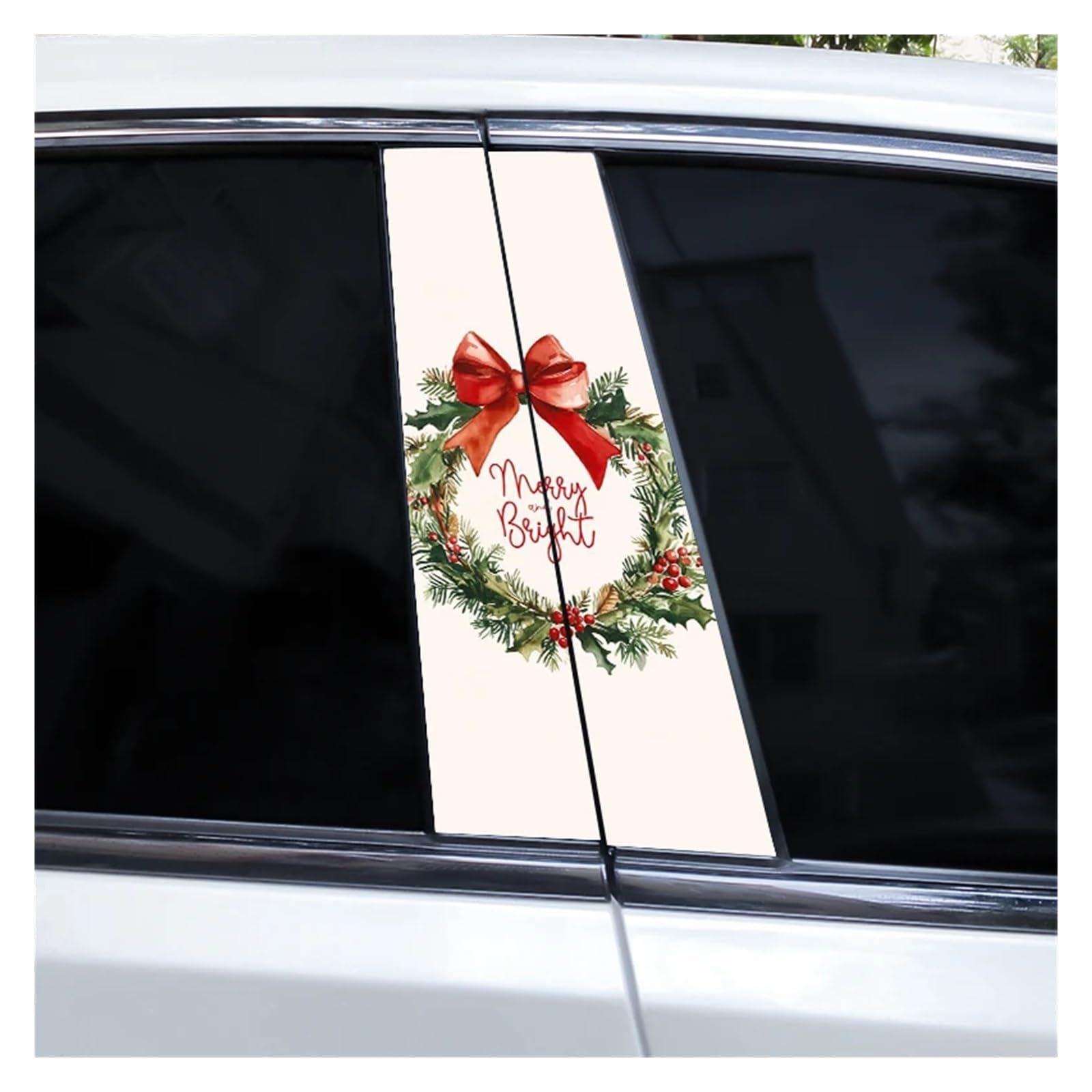 Car Side Decals 2pcs Christmas Bow Cedar Blue Butterfly Gift Tree Car Doorpost Vinyl Decal Sunscreen Self-Adhesive B-Pillar Stickers(Style J)