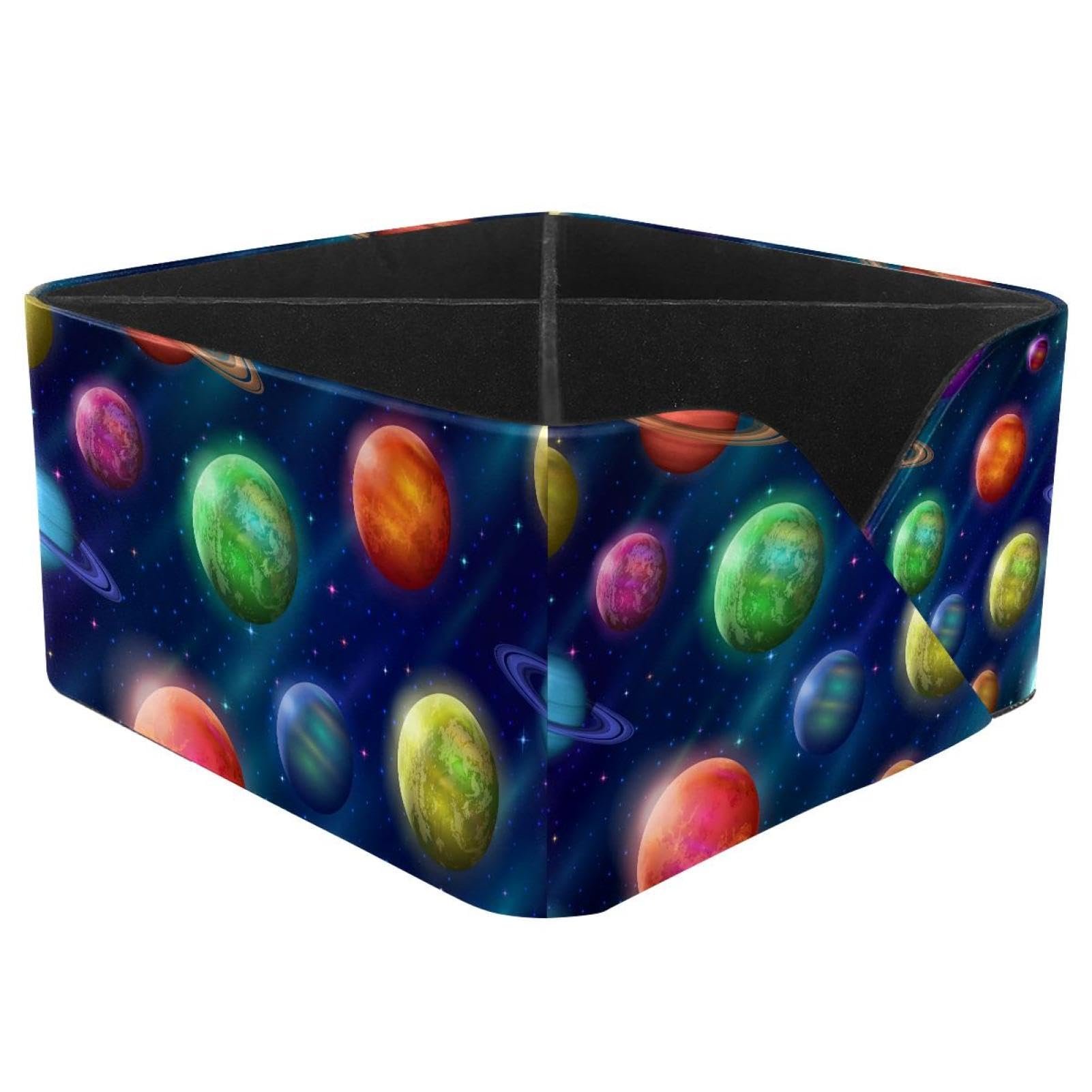 KengjuTesu Fantastic Space Planets Moons Pattern Desktop Organizer Pen Holder, Rectangular Pencil Cup for Office, Study and Makeup Stations
