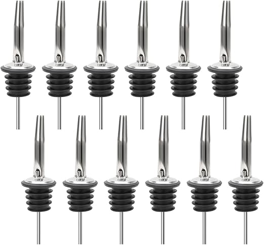 (12 Pack Stainless Steel Classic Bottle Pourers w/Tapered Spout