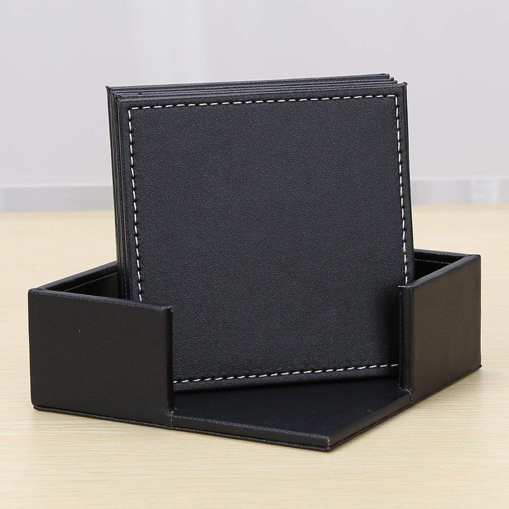 KINGFOM Juego de 6 Posavasos de Piel Negro