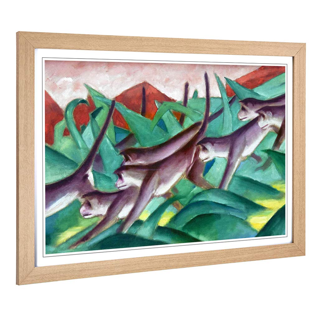 Big Box Art Framed Print of Franz Marc Monkeys Design | Wall Art Picture | Home Decor for Kitchen, Living, Dining Room, Lounge, Bedroom, Hallway, Office, Oak, A2 / 24.5x18 Inch / 62x45cm