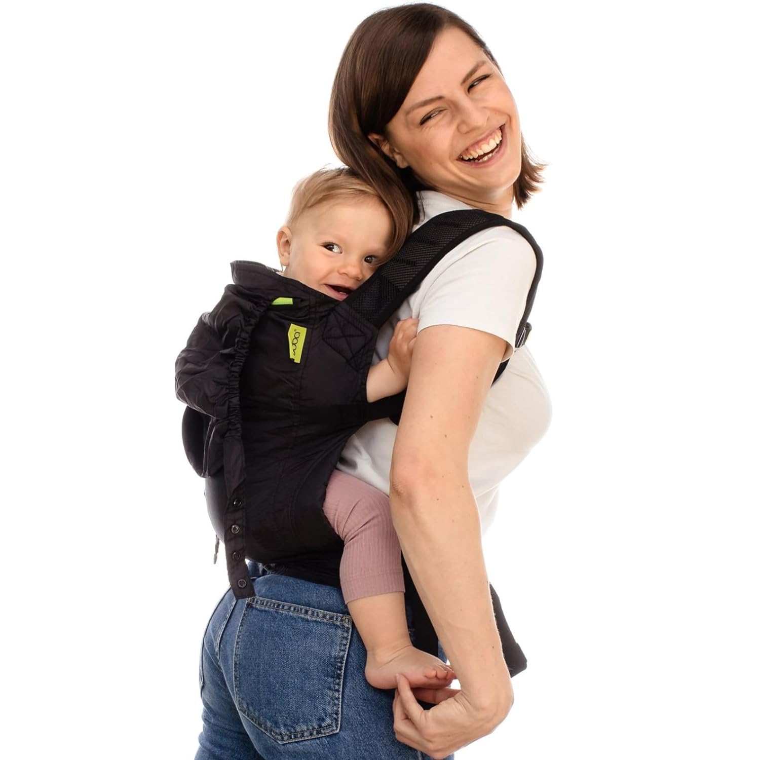 Boba Air Porte-Bébé Léger Bambin 7-20 kg, Pliable, Noir | Se range dans sa pochette pour voyages et randos, Assise Ergonomique certifiée Physiologique, Portage Ventral et Dorsal.