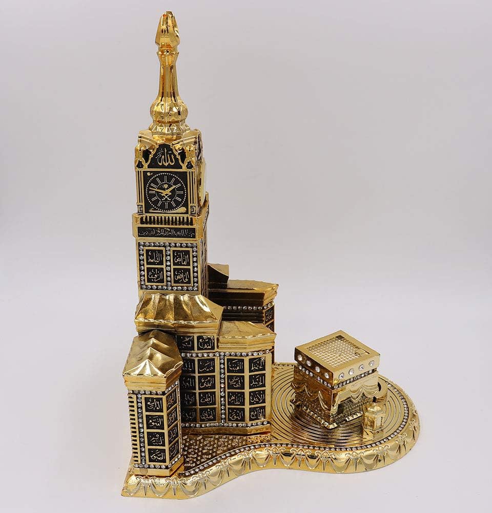 Modefa Islamic Turkish Table Decor Showpiece Gift Sculpture Figure Arabic 99 Names of Allah Kaba Clock Tower Replica Gold