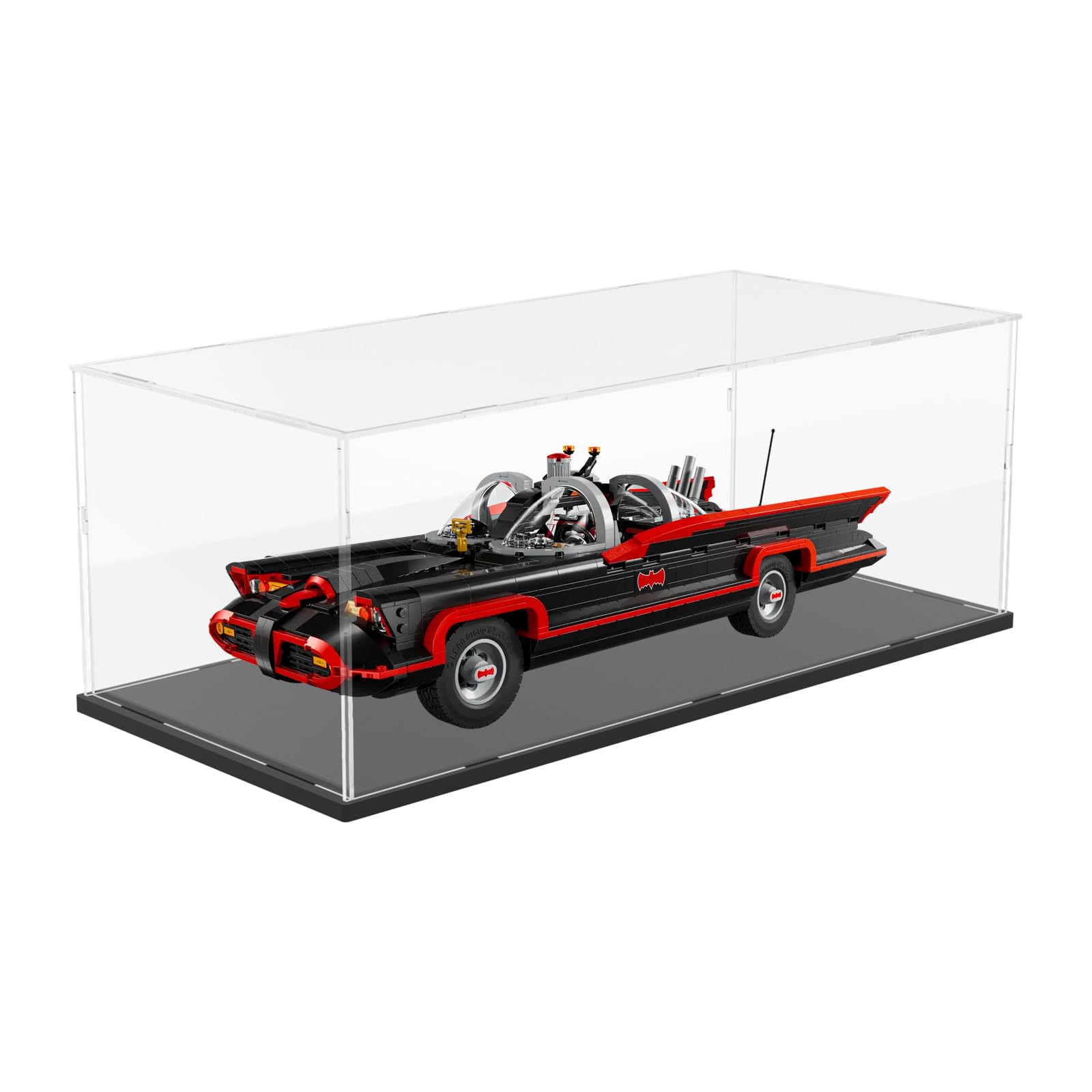 Choowin Acrylic Display Case for Lego Classic Batmobile 76328 Peugeot 42156 Ferrari 42125 for Lego Car Display Thickened Clear Acrylic Display Cases for Collectibles Assemble Dustproof Box(Black Base)
