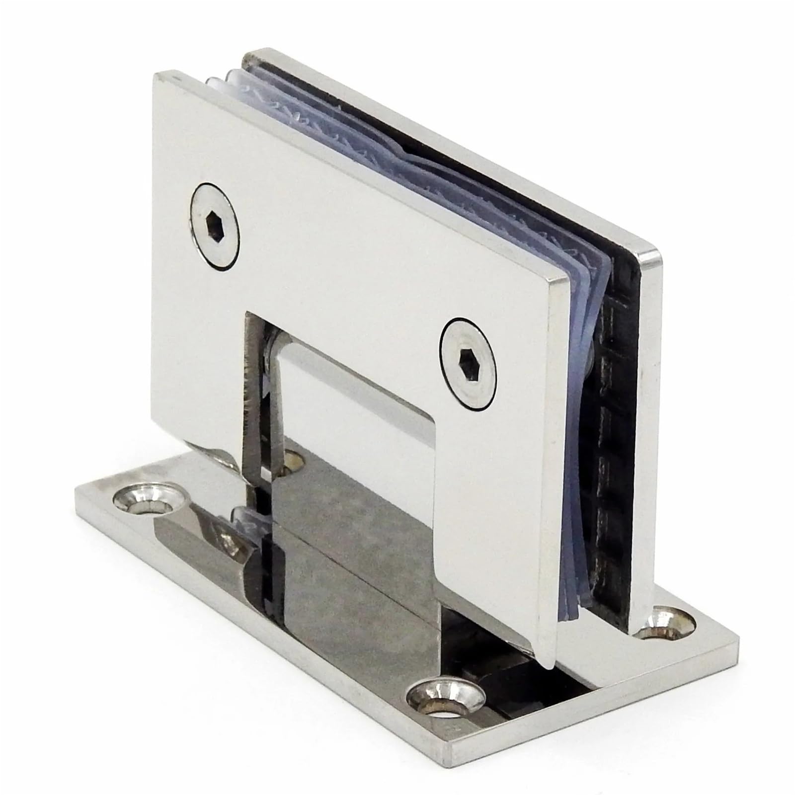 Charnière de porte vitrée sans cadre inox ouverture 90 degrés pince