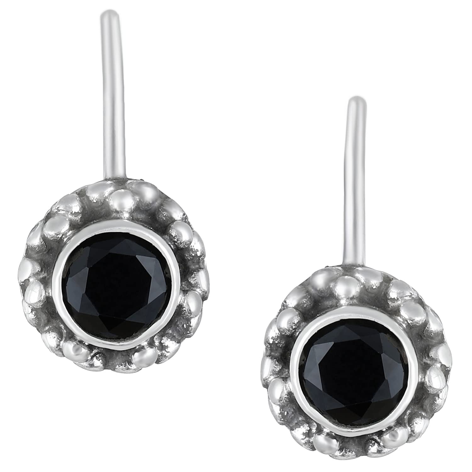 Peora 925 Sterling Silver Diamond Cut CZ Oxidised Finish Anti Tarnish Fish Hook Round Black Colour Drop Earrings for Women Girls Navratri Gift (B0B4SSPP81) Amazon Price History, Amazon Price Tracker