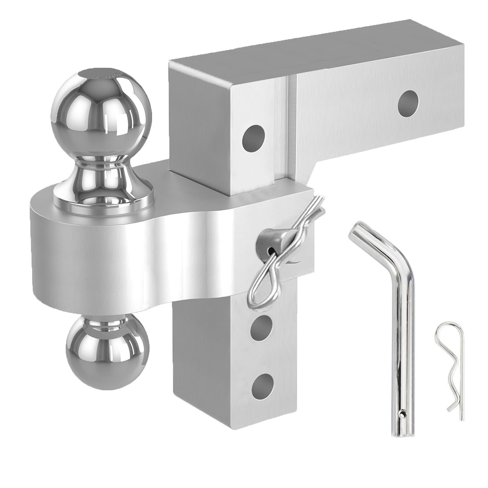 Adjustable Trailer Hitch Ball Mount 5000 LBS Capacity, Fits 2-Inch Receiver, Tow Hitch 6-Inch Drop/Rise 2-Inch and 2-5/16-Inch Hitch Dual Ball Mount Equipped with Lock Pins