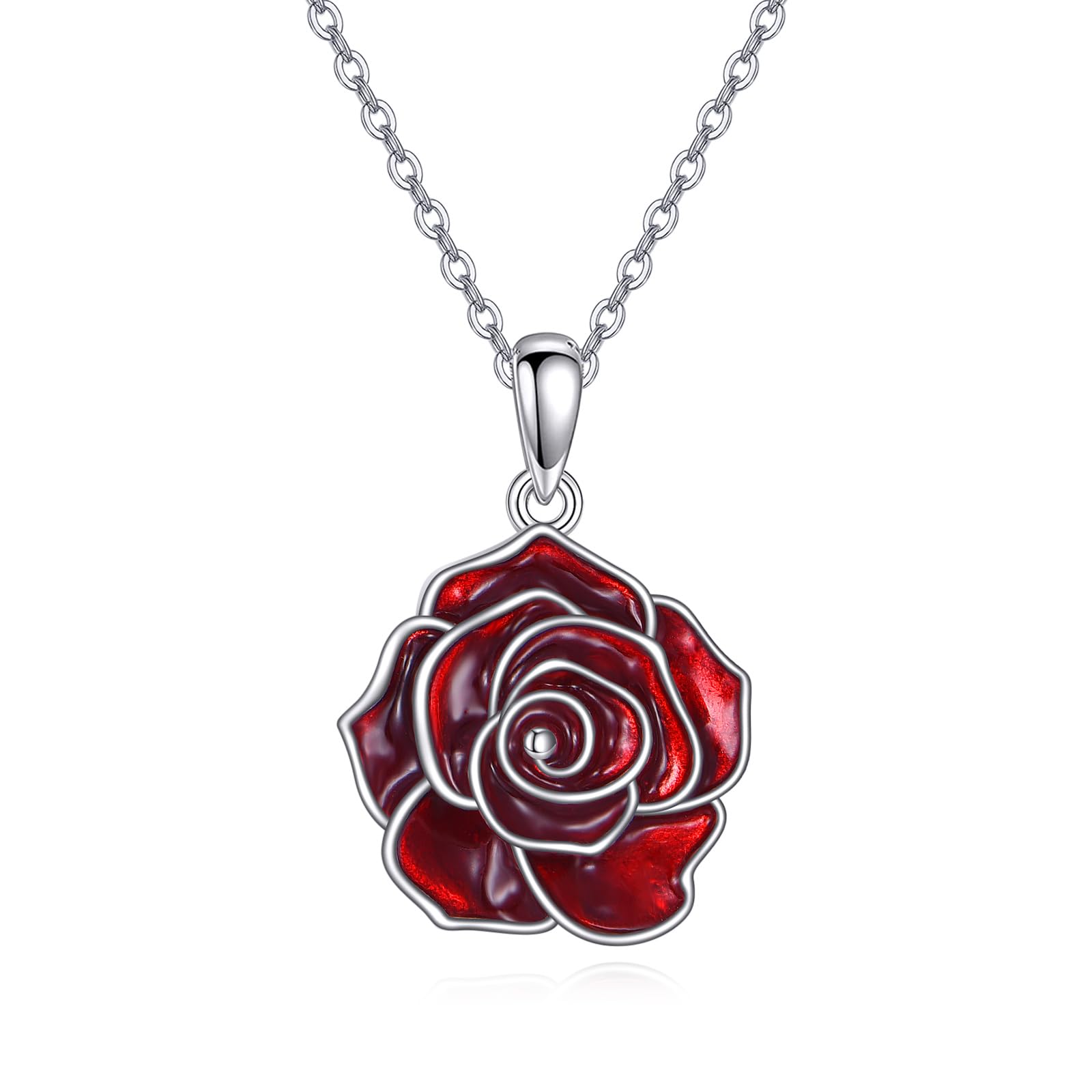 ONEFINTIY Rote Rose Kette 925 Sterling Silber Rote Blume Anhänger Emaille Rose Blume Schmuck Geschenke Für Damen