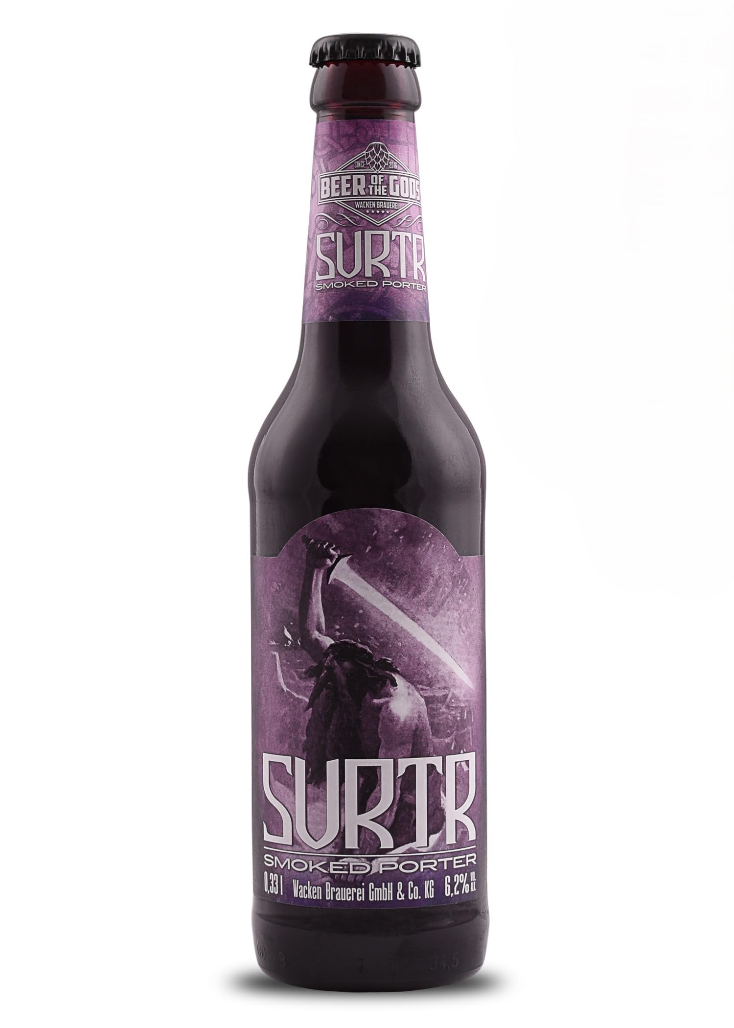 Wacken Brauerei Surtr - Pack de cervezas caseras - 20 botellas de 0,33 l de cerveza porter oscura/negra ahumada - La cerveza de los dioses - Ganadora del World Beer Award