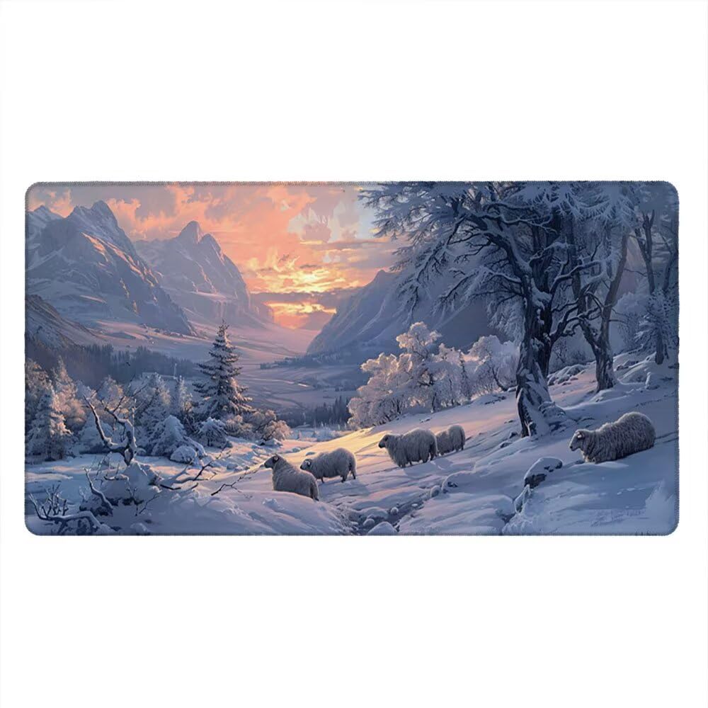 Podkładka pod mysz XXL, owieczka śnieżna, 1200 x 600 mm, ponadwymiarowa, antypoślizgowa mata gumowa, podkładka pod mysz dla graczy, szyte krawędzie, poprawia precyzję prędkości, nadaje się do prania