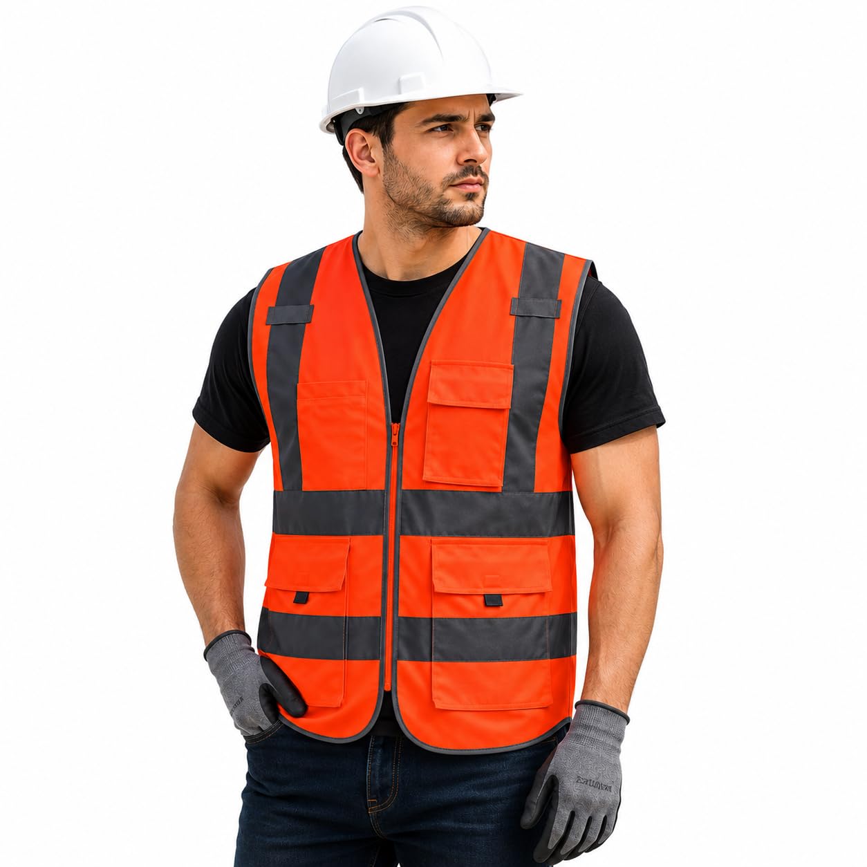 vritraz Unisex High Visibility Reflective Safety Vest | Multi-Pocket Safety Workwear Jacket for Construction Workers, Engineers, Security Guards, Factory & Road Safety Use-picture-43