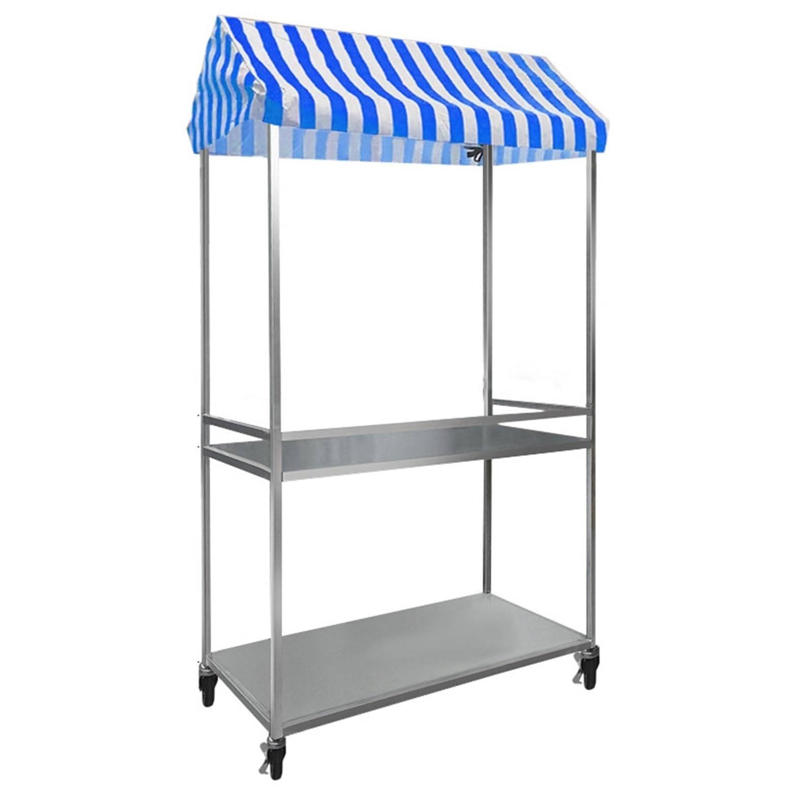 Carrello con tettoia, espositore portatile per alimenti, telaio in ferro a 2 livelli con ruote bloccabili, per mercato, street food, eventi