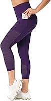 Vista 6 de RAYPOSE Leggings de entrenamiento para mujer con bolsillos, talla grande, para gimnasio, cintura alta, pantalones de yoga capri con corte de malla
