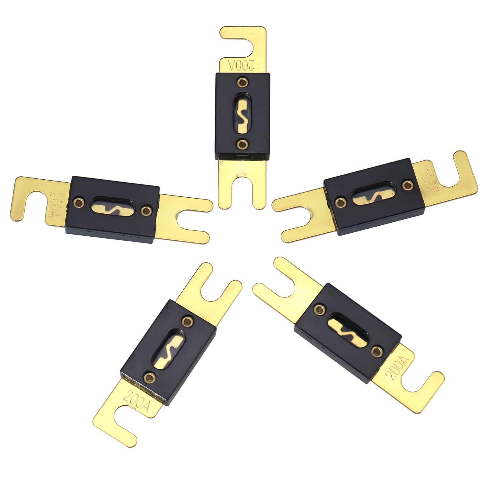 Fusible ANL de 200 A, chapado en oro, fusible ANL de 200 amperios, utilizado para inversores y audio de coche y otras aplicaciones de alta corriente, paquete de 5