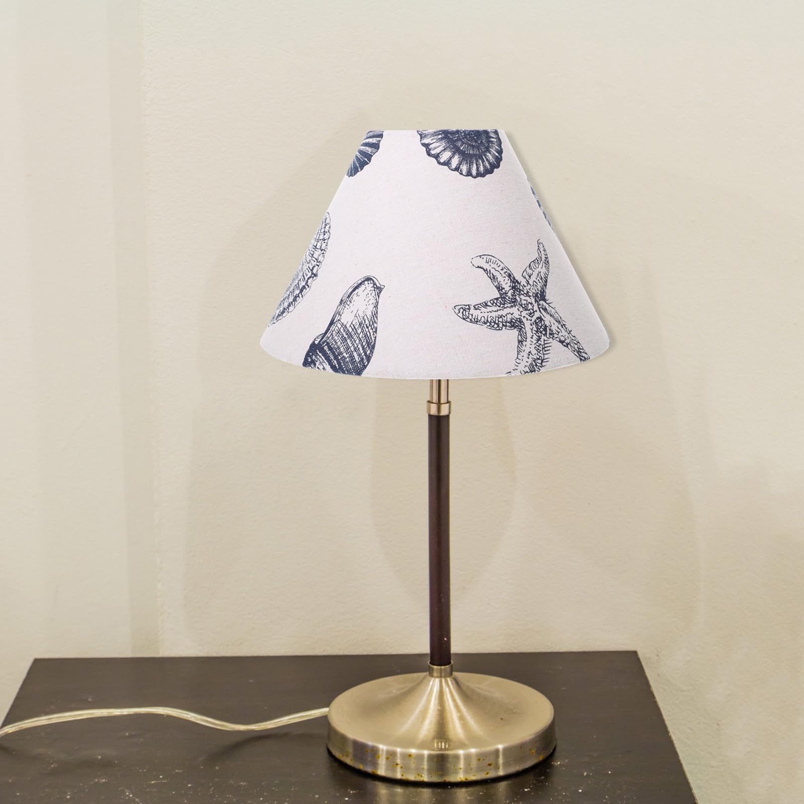 Beaupretty Paralume Coprilampada Rustico in Lino Stampa Conchiglia Retrò Facile da Installare per Lampada E27 per Soggiorno e Hotel
