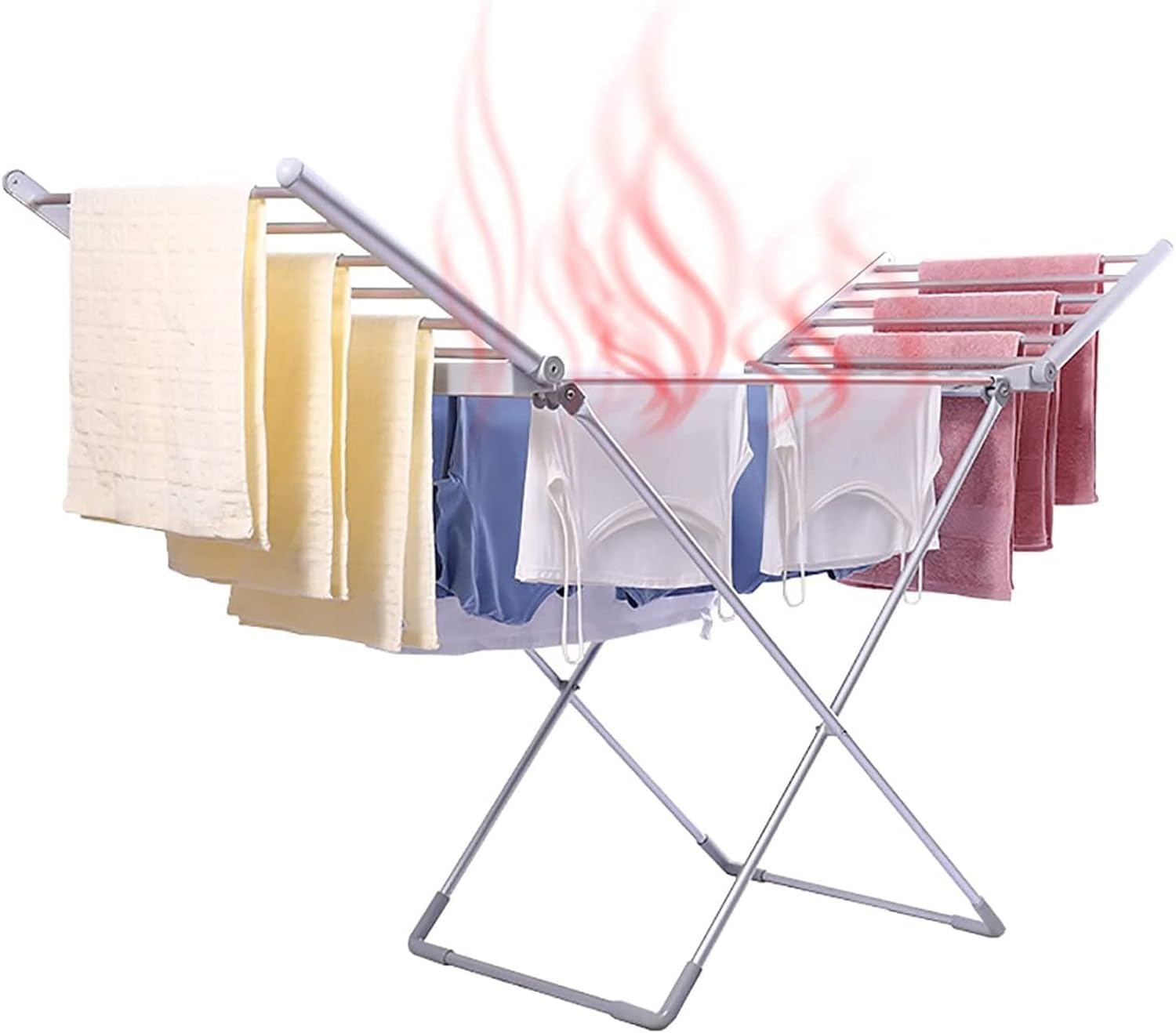 Caprican Silver Electric Heated Clothes Airer – Folding Drying Rack With Wings – Portable Energy-Efficient Heated Dryer For Indoor Laundry – Foldable Airer Clothes Horse With Aluminium Frame