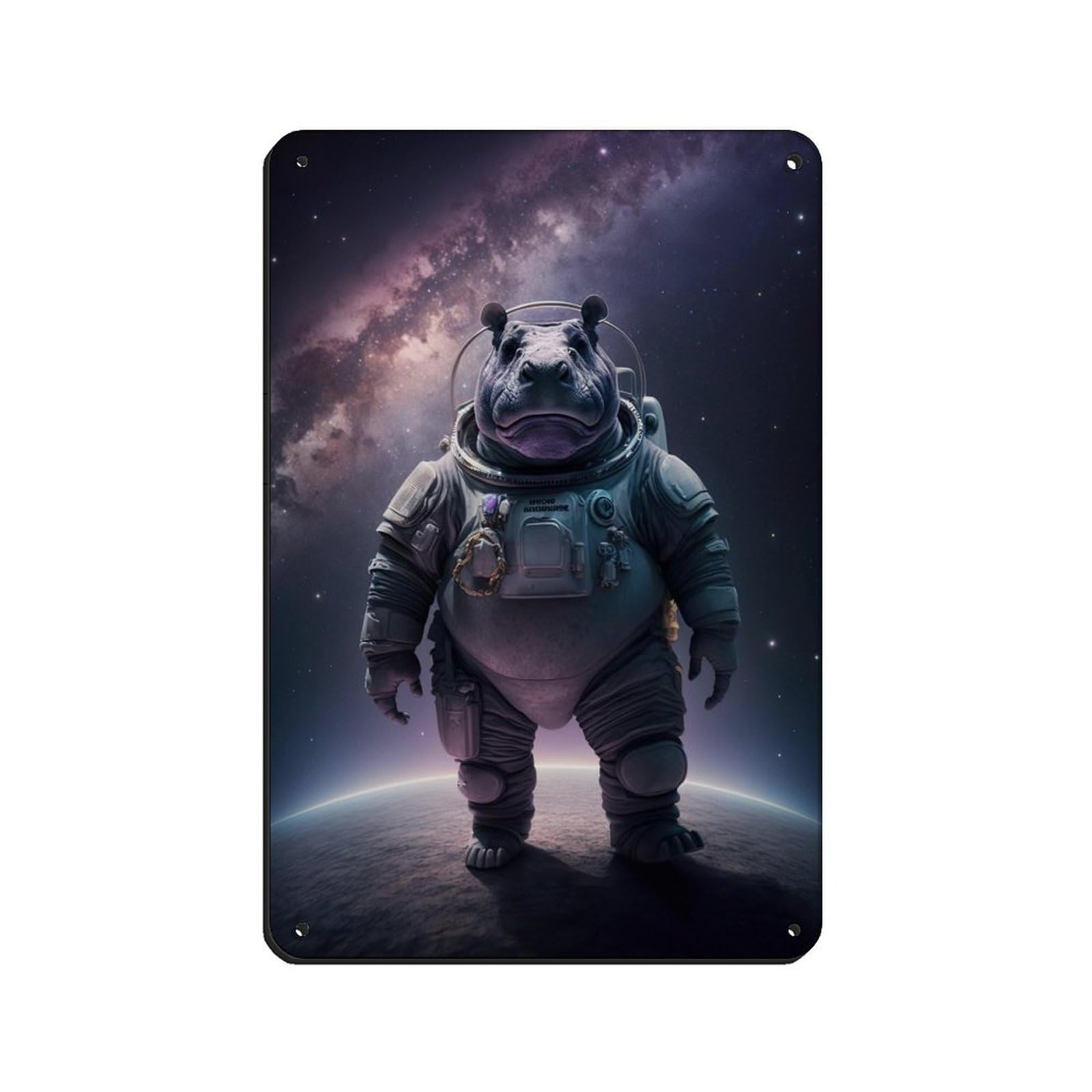 Lxwnze 20L X 30W Cm Astronaut Hippo, Futuristic Animal（3） Tin Sign Vintage Metal Pub Club Cafe Bar Home Wall Art Decoration Poster Retro 8X12inch(20X30cm)