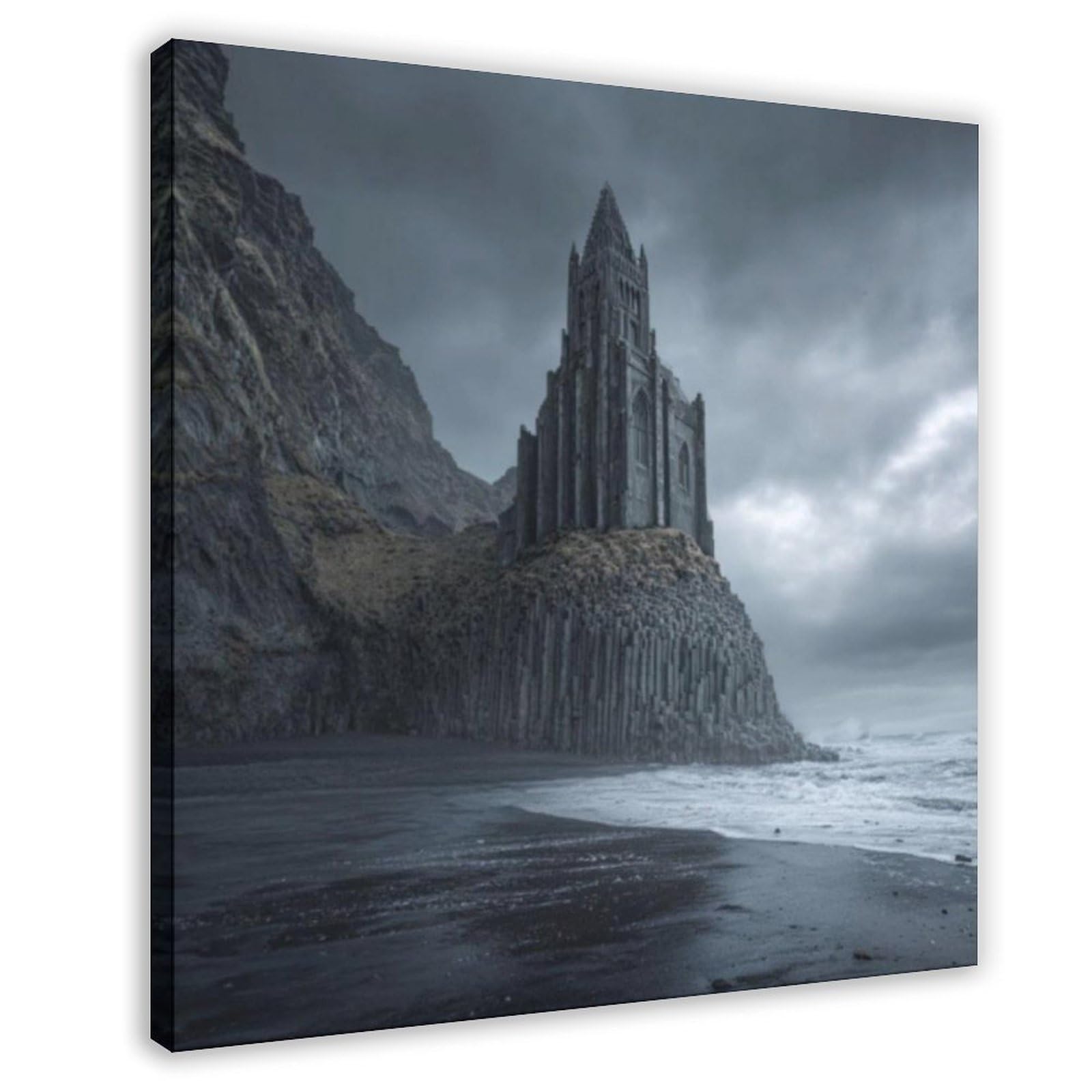 Poster su tela in stile gotico con cattedrale scogliera scogliera scura stile accademico basalto poster decorazione camera da letto paesaggio ufficio camera da letto decorazione regalo 50,8 cm L x