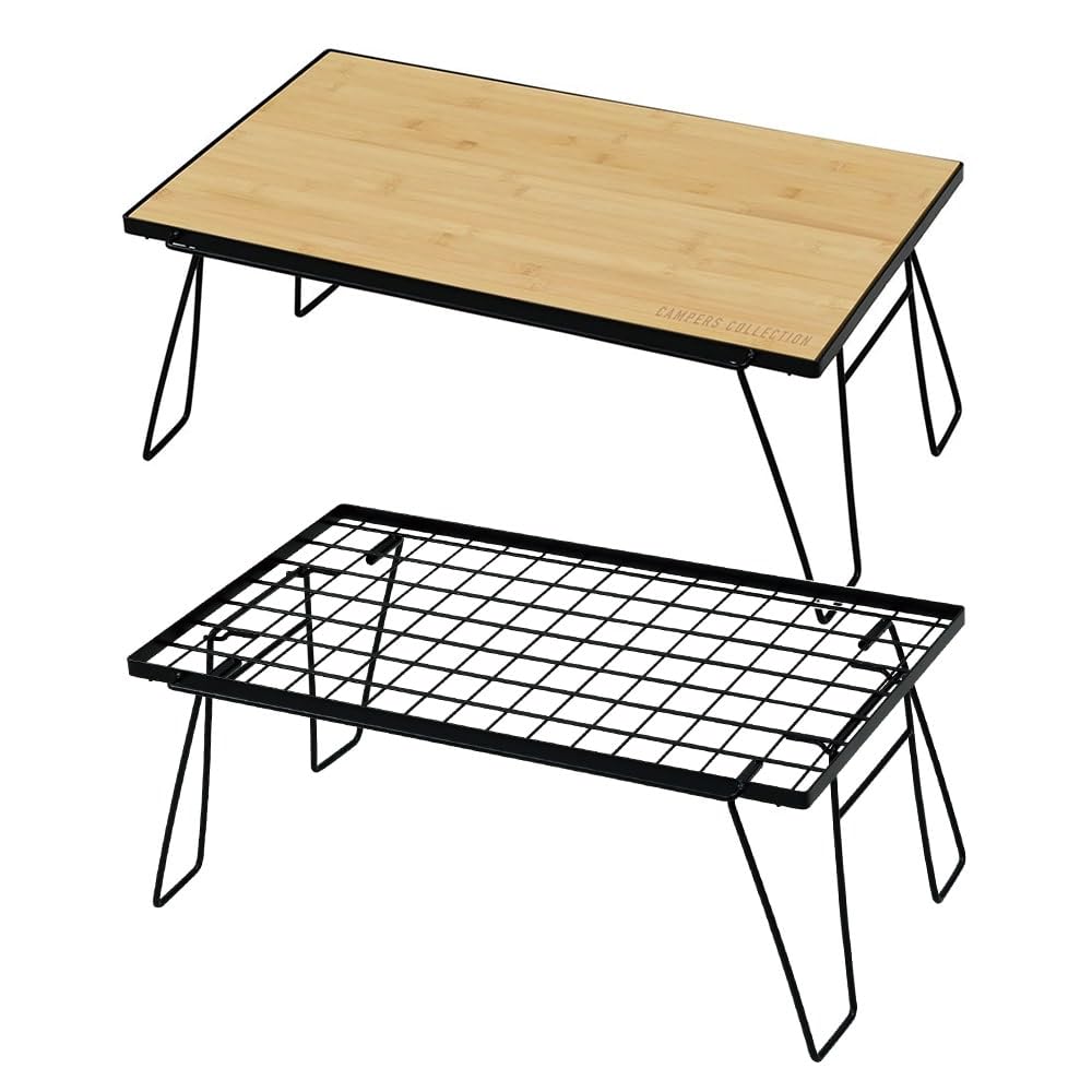 [キャンパーズコレクション 山善] フィールドシェルフ FR-W60SET(幅60cm)/FR-W90SET(幅90cm) 2個セット スチール製フレーム 竹製天板1枚付属 キャリーバッグ付き サイドテーブル 収納棚 グループ キャンプ アウトドア