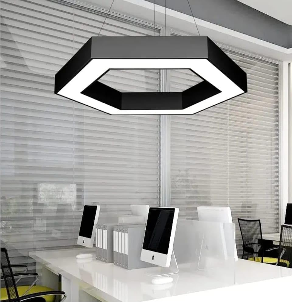 Office Ceiling Light 36W LED | Height Adjustable Hanging Light | Aluminum | Indoor Commercial Profile Pendant Lamp | Office, Gym Lighting | Cool + Warm + Natural | Hexa | Black-image-45