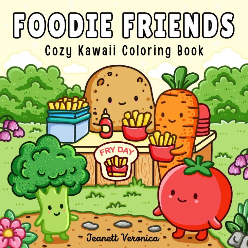 Foodie Friends: Cozy Kawaii Coloring Book for Adults and Teens, Featuring Cute Veggies, Fruits, and Sweet Food-Themed Pages for Relaxation and Fun