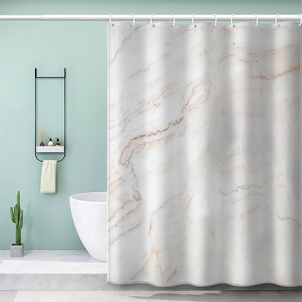 VASENA 3d Shower Curtain Marble Geometric Patterns Bathroom Curtain Anti Mould Waterproof Personalized Funky Shower Curtain with Weighted Hem with Hooks 200x200 cm