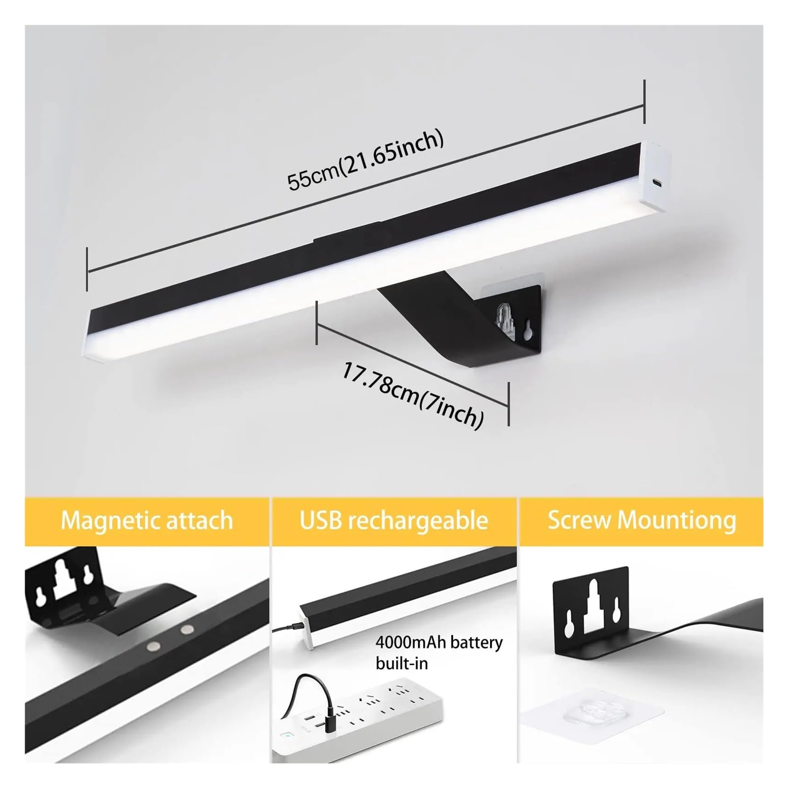 Luce for Quadri a LED con Telecomando, Lampada da Parete for Pittura con Ritratto Artistico Regolabile a 10 Livelli, Ricaricabile Tramite USB