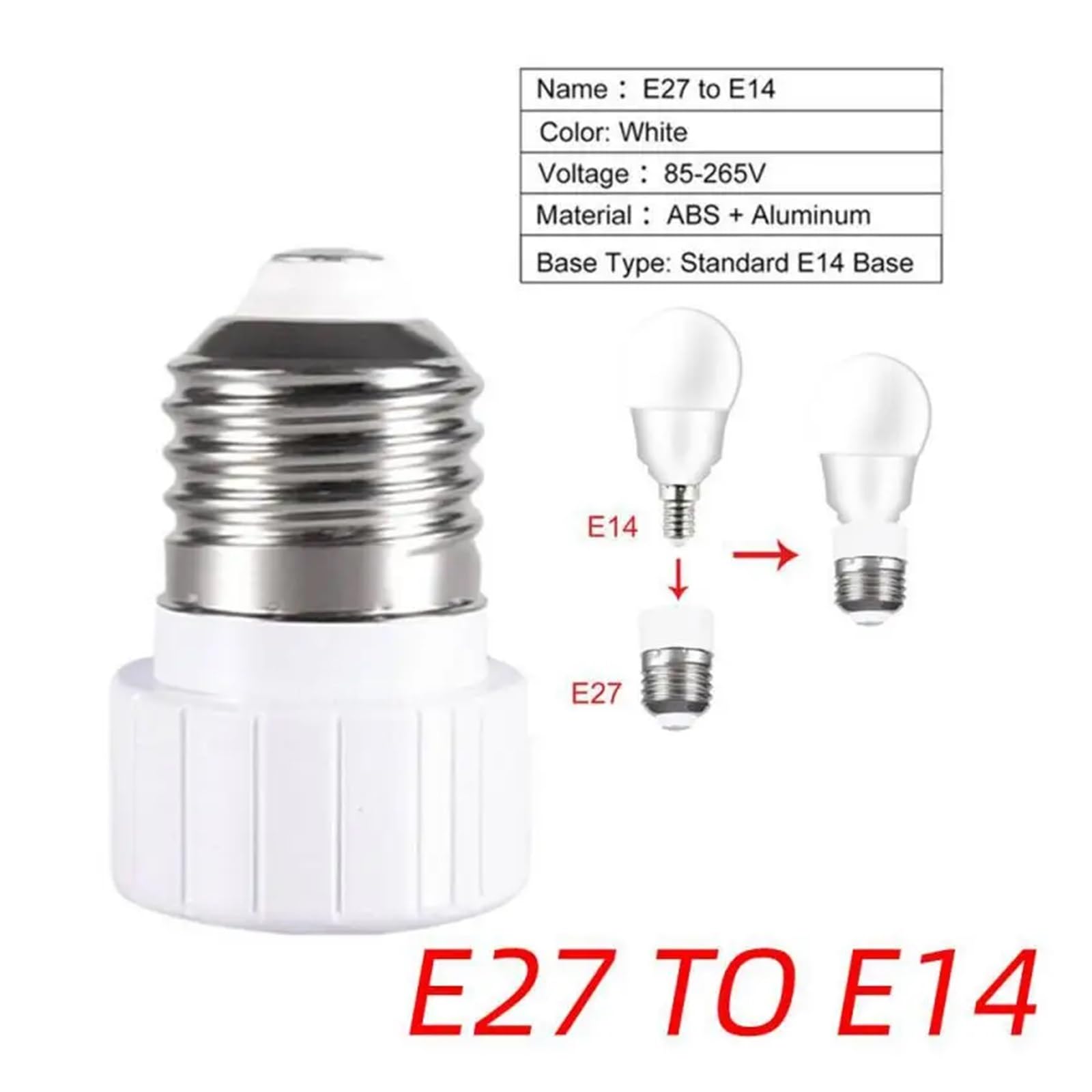 adattatore per prese luminose Convertitore da attacco E27 a E14, adattatore for lampadina LED, portalampada alogeno(5pcs E27 to E14)