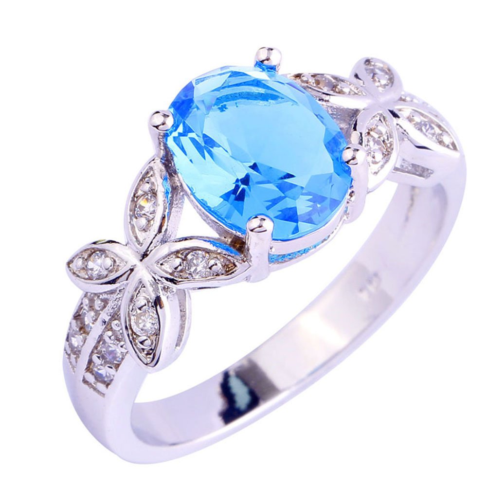 Emsione 925 Sterling Silver Plated Created Sapphire Quartz&Topaz Cluster Women Band Ring