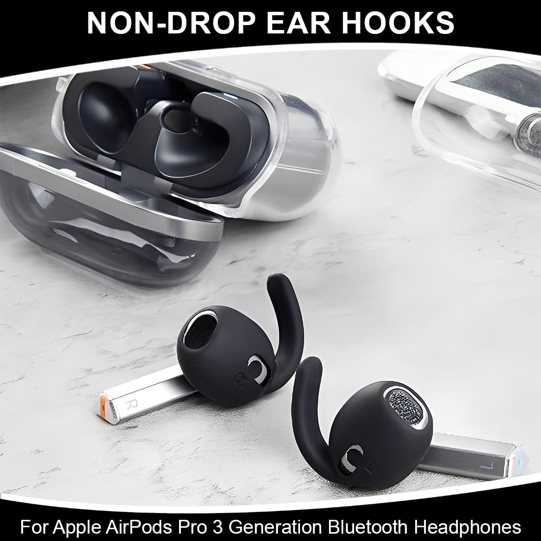 6 Paia Ganci per le orecchie compatibili con AirPods Pro 3 Auricolari Antiscivolo Gommini Auricolari Accessori [Aggiunta Custodia Porta]