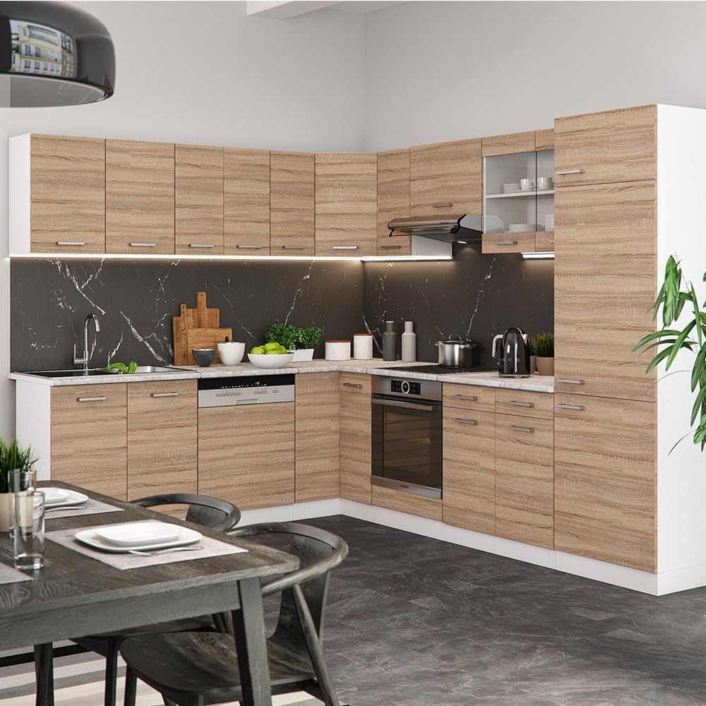 Vicco Eckküche R-Line, Sonoma/Weiß, 287 x 227 cm | AP Anthrazit, mit modularen Elementen flexibel erweiterbar