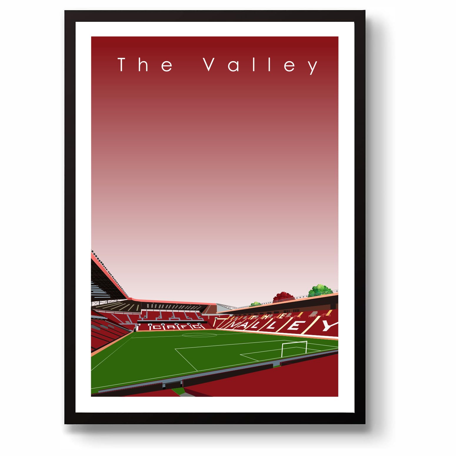 GroundDesigns CHARLTON ATHLETIC FC Football Gift THE VALLEY Stadium Art Unframed A3 Print CAFC